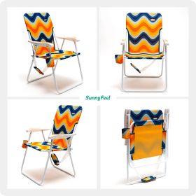 Tall Folding Beach Chair Lightweight, Portable High Sand Chair For Adults Heavy Duty 300 LBS Cup Holders, Foldable Camping Lawn Chairs For Camping (Option: Orange wave)