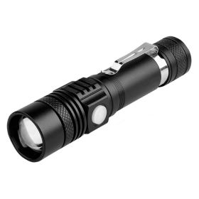 Telescopic Zoom USB Rechargeable T6 Strong Flashlight LED Outdoor Lighting (Color: Black)
