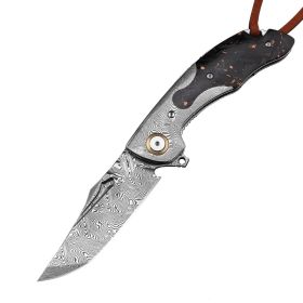 Outdoor Camping Survival Knife High Hardness Pattern Steel Folding Knife (Color: Black)