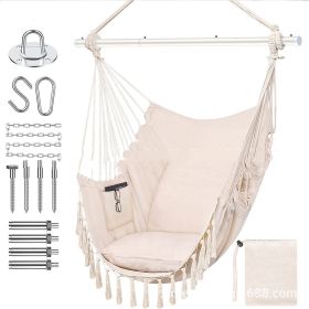 Folding Reinforced Iron Pipe Outdoor Hammock Anti-rollover Bedroom Swing Hanging Chair (Option: White-Metal fittings)