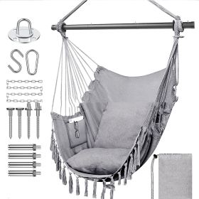 Folding Reinforced Iron Pipe Outdoor Hammock Anti-rollover Bedroom Swing Hanging Chair (Option: Light Grey-Metal fittings)