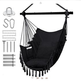 Folding Reinforced Iron Pipe Outdoor Hammock Anti-rollover Bedroom Swing Hanging Chair (Option: Black-Metal fittings)