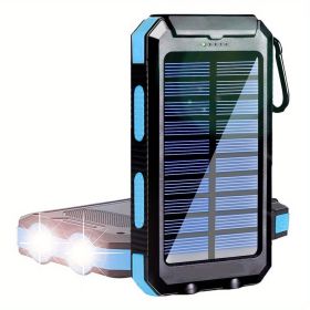 1pc 20000mAh Portable Outdoor Solar Charger; Camping Waterproof Backup Battery Pack With Dual USB 5V Outputs/LED Flashlight And Compass For Cell Phone (Capacity: Blue-20000mah)