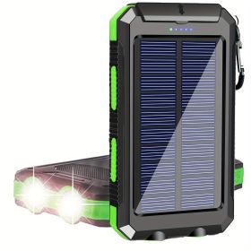 1pc 20000mAh Portable Outdoor Solar Charger; Camping Waterproof Backup Battery Pack With Dual USB 5V Outputs/LED Flashlight And Compass For Cell Phone (Capacity: Green 20000mah)