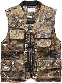 Camouflage Quick-drying Multi-pocket Vests for Outdoor Fishing Hunting Hiking (Color: Camouflage-M)