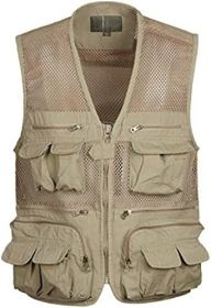 Men's Waistcoat Summer Outdoor Casual Fishing Safari Hiking Vest with Multi-Pocket (Size: KHAKI-XL)