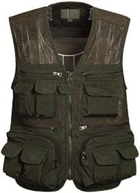 Men's Waistcoat Summer Outdoor Casual Fishing Safari Hiking Vest with Multi-Pocket (Size: GREEN-M)