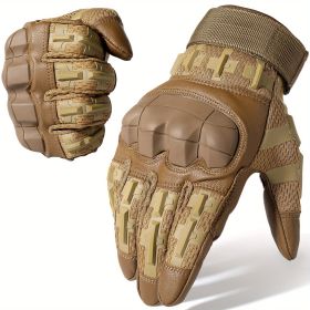 Tactical Gloves for Men - Touch Screen, Non-Slip, Full Finger Protection for Shooting, Airsoft, Military, Paintball, Motorcycle, Cycling, Hunting (Color: Brown, Size: XL)