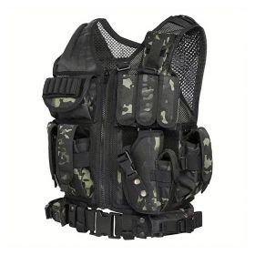 Tactical Vest for Men with Detachable Belt and Subcompact/Compact/Standard Holster for Pistol - Perfect for Airsoft and Military Training (Color: Black CP)