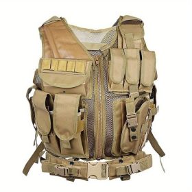 Tactical Vest for Men with Detachable Belt and Subcompact/Compact/Standard Holster for Pistol - Perfect for Airsoft and Military Training (Color: Brown)