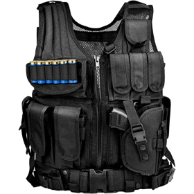 Tactical Vest for Men with Detachable Belt and Subcompact/Compact/Standard Holster for Pistol - Perfect for Airsoft and Military Training (Color: Black)