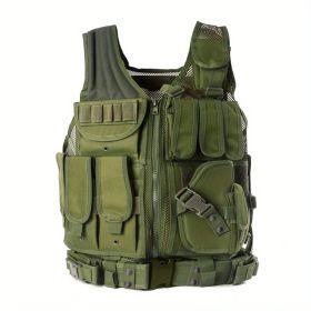 Tactical Vest for Men with Detachable Belt and Subcompact/Compact/Standard Holster for Pistol - Perfect for Airsoft and Military Training (Color: Green)