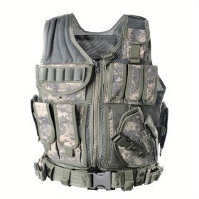 Tactical Vest for Men with Detachable Belt and Subcompact/Compact/Standard Holster for Pistol - Perfect for Airsoft and Military Training (Color: ACU)