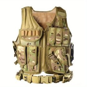 Tactical Vest for Men with Detachable Belt and Subcompact/Compact/Standard Holster for Pistol - Perfect for Airsoft and Military Training (Color: CP)