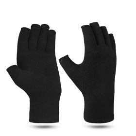 1 pair Arthritis Fingerless Compression Gloves; Outdoor Half Finger Knuckle Pressure Gloves (Buy A Size Up) (Color: Black, Size: L)