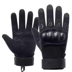 Tactical Military Gloves Half & Full Finger Options Shooting Sports Protective Fitness Motorcycle Hunting Full Finger Hiking Gloves (Color: Black, Size: L)