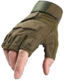 Tactical Military Combat Gloves with Hard Knuckle for Hunting, Shooting, Airsoft, Paintball, Hiking, Camping, Motorcycle (Color: Green-Half Finger, Size: large)