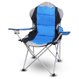 Foldable Camping Chair Heavy Duty Steel Lawn Chair Padded Seat Arm Back Beach Chair 330LBS Max Load with Cup Holder Carry Bag (Color: Blue)