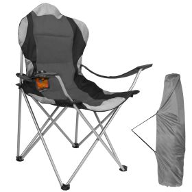 Foldable Camping Chair Heavy Duty Steel Lawn Chair Padded Seat Arm Back Beach Chair 330LBS Max Load with Cup Holder Carry Bag (Color: Grey)