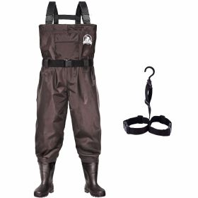 UPGRADE Fishing Waders for Men&Women with Boots Waterproof;  Nylon Chest Wader with PVC Boots & Hanger Brown (Color: Brown, Size: Men 13/Women 15)