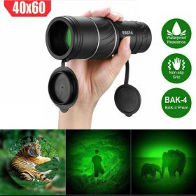 40x60 Day Night Vision HD Optical Monocular Hunting Camping Handheld Telescope Life Waterproof, Anti-Fog Monocular Suitable For Observing Nature Anima (Color: Black)