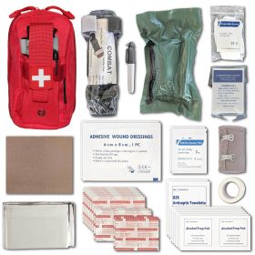 Field First Aid Kit (IFAK) | 44 Piece | Compact Personal First Aid Kit | Backpacking;  Camping;  Emergency;  Travel;  Tactical;  Go Bag;  Bug Out Bag; (Color: Red)