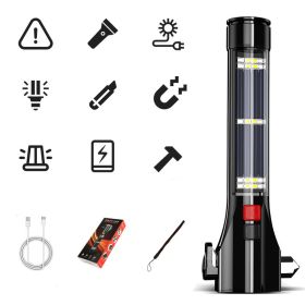 Multifunctional Strong Light Flashlight Car Safety Cone (Color: Black)