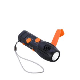 Hand-cranked Multifunctional Flashlight Radio Emergency Mobile Phone Charging Function (Color: Black)